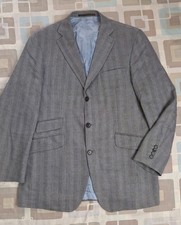 Mens Viyella Grey Herringbone Striped Wool / Linen Blazer Jacket - Size 42" Long