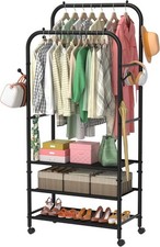 Clothes Rail, Double Rods Clothing Rail, Sturdy Metal Freestanding Clothes Rack