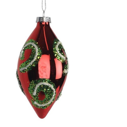 Red glass drop bauble with - bauble,