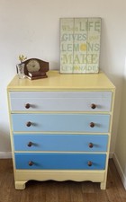Vtg Lebus Chest Of Drawers 4 Drawers Hand Painted Seaside Yellow Blue