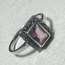 Vintage sterling silver 925 & amethyst and marcasite ring band size O 1/2