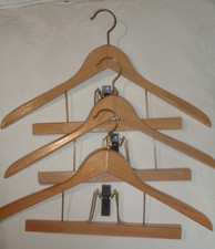 3 John Lewis Vintage Sturdy  Skirt/Trouser Suit Hangers - Light Wood Gold Metal