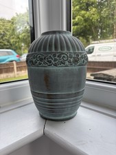 Green/Copper Clay Vase Approximately 9 Inches High