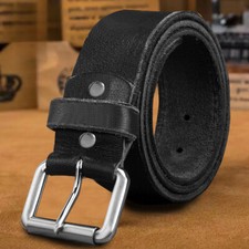 Men's Leather Belts Genuine Pure Leather Black Brown Belt Buckle Trouser Jeans