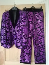 Mens black and purple paisley sequin suit