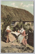 Welsh Tea Party Postcard Llandudno 1908 Thatched Cottage Costume Wales