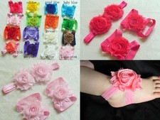  1 Set Baby Girl Crib Pram Shoes Sandals Flowers for Baby Feet + Hair Headband