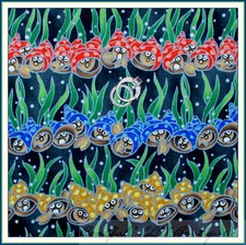 BonEful Fabric FQ Cotton Quilt Rainbow Seashell Stripe Bubble Dot Water Fish USA