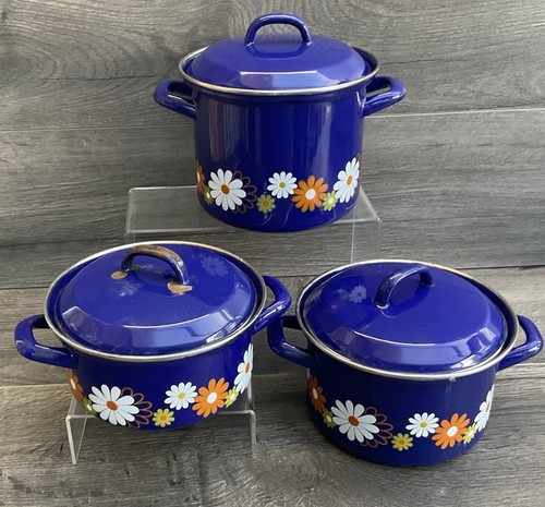 Three vintage floral enamel - three,