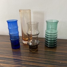 4 x Vintage Retro Coloured Glass Vases 