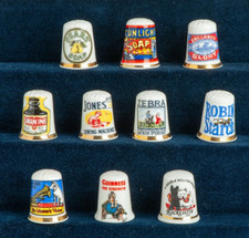 Thimbles Set of 10, Vintage Product Advertising, Finsbury China Company England