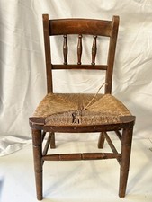 ANTIQUE SMALL CHILDS WOVEN SEAT STOOL CHAIR WOODEN WOOD BROWN DOLL