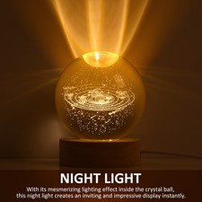 3D Planet Globe Galaxy Night Light LED Crystal Bedside Table Lamp USB Kids Gifts
