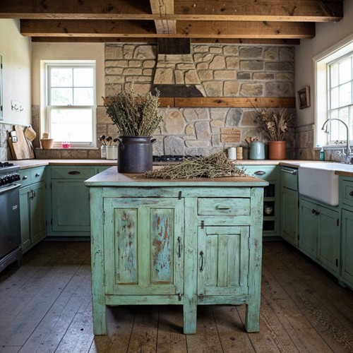 Vintage painted kitchen island - kitchen,