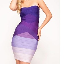 Celeb Boutique 00s S Purple Ombre Strapless Sexy Bandage Bodycon Dress Mini Club
