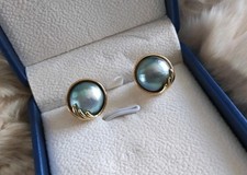 Natural Real 14 mm Blue Mabe Pearl Earrings