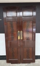 Solid Mahogany Antique Double Doors Backed With Felt - With Original Hardware