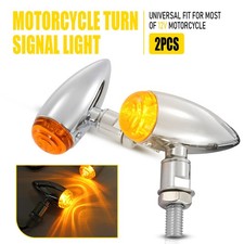 2x Chrome Motorcycle Bullet LED Turn Signal Light Amber Brake Blinker For Honda