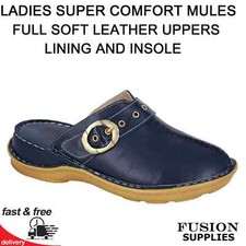 LADIES MULE,COMFORT,SOFT LEATHER,CLOGS,MULES,WORK,UNIFORM,SHOES,NAVY,LIGHTWEIGHT