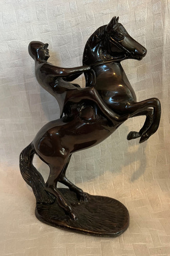 Bronze rearing horse rider - bronze,
