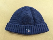 GANT Blue Beanie Hat Size S-M Wool Cuffed Knitted