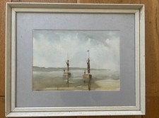 EM Streatfield - 20th Century Watercolour Thames Barges On River Orwell Suffolk