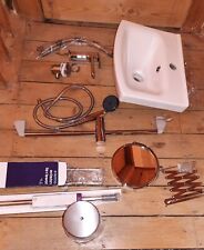 10 Piece Bathroom Set Washhand Basin 40cm Waterfall Tap Shower Rail Kit Mirror 