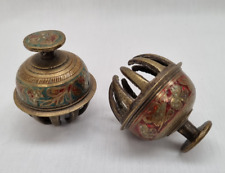 PAIR OF VINTAGE Ornate Brass/Enamel Bells - Indian Elephant Claw/Temple bells