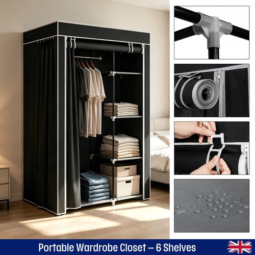 Portable fabric wardrobe black - fabric,