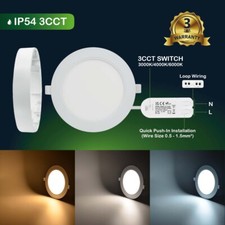 LED Recessed/Surface Mount Panel Light Slim Round Ceiling Lamp 3CCT IP54 6W-30W