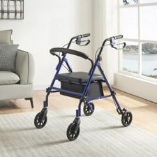 Lightweight Foldable Aluminium Rollator Walking Frame Wheeled Walker Padded Seat