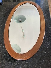  Vintage oval bevelled edge mirror with inlaid wooden surround