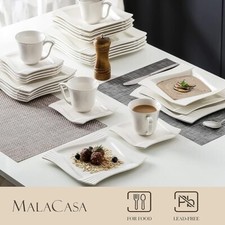 MALACASA Dinner Sets,30-Piece Plates and Bowls Set with 6 Piece Porcelain Dinner