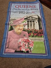 Vintage Queen Elizabeth Diamond Jubilee Tea Towel, T Towel. United Kingdom