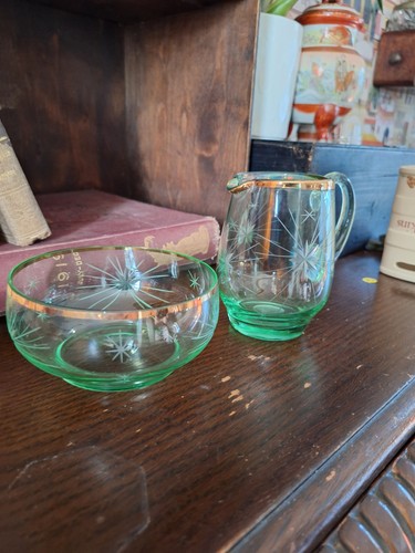 Vintage green glass jug and - green,