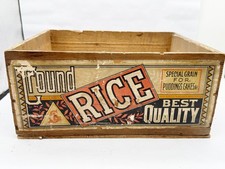ANTIQUE WOODEN ADVERTISING CRATE ROUND RICE BEST QUALITY VICTORIAN BOX