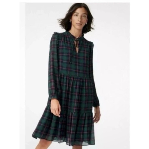Crew plaid ruffle dress sz - crew,