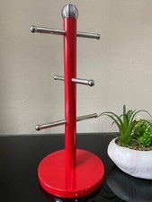 Red Mug Tree/Holder–6 Hook Metal Coffee Cup Organizer Best For Kitchen Storage