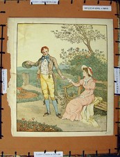 Original Old Vintage Print C1950 Nursery Rhyme Lady Man Romance Garden Bench