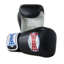 Sandee Authentic Leather Boxing Gloves Black Muay Thai Kick Sparring Mitts