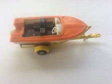 Vintage Lesney Matchbox King Size Boat Trailer and Orange Power Boat 1970