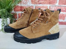WHITE STUFF TAN BROWN ANKLE BOOTS UK 6 EU 39 SUEDE WOMENS LACE UP PONY FUR ZIP