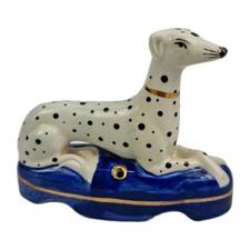 4″ Vintage Ceramic Greyhound Dog Figurine — Blue Base — Glaze Crazing Present