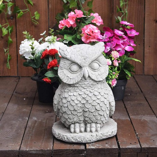 Medium owl stone cast garden - stone,