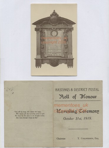 Hastings ww1 memorial - hastings, postal