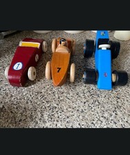 Vintage Toy Cars x3 Wooden Handcarved Cars 1970s GWO VGC 