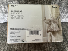 Next Elephant Set Of 2 Magnetic 3D Curtain Tiebacks Brand New & Boxed