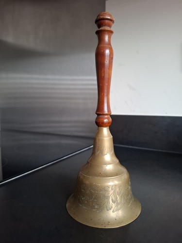 Vintage brass handbell with - -,