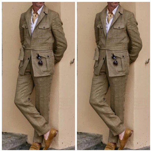 Vintage khaki linen - khaki, mens