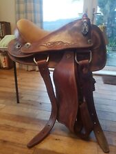 Western saddle 15/16" chestnut leather matching headstall/split reins